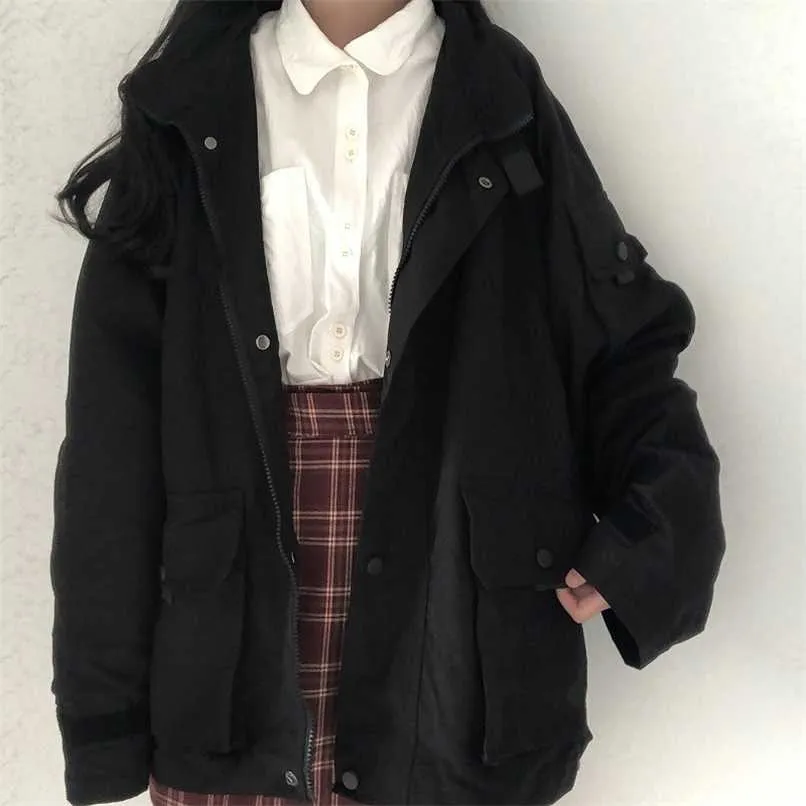 JOCK JK uniforme outwear casual cor sólida tamanho grande outono vintage mulheres jaqueta grunge zip up streetwear casaco kpop 211109