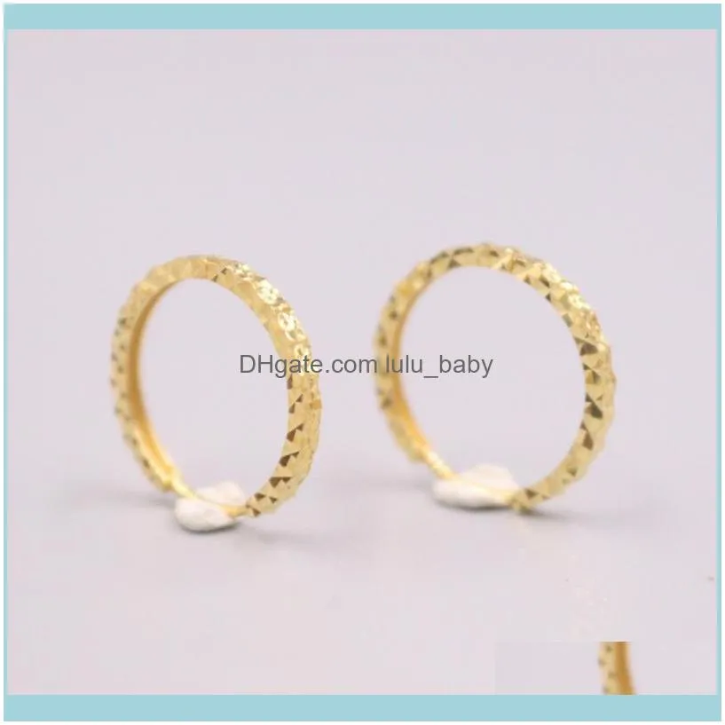 Real Pure 18K Yellow Gold Earrings Gift Carved Circle Hoop About 1.5g For Woman & Huggie