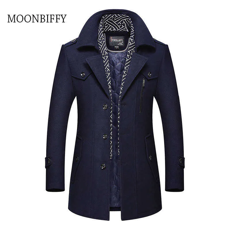 Men Winter Wool Coat Men's Casual Brand Solid Color Wool Blends Woolen Pea Coat Male Trench Coat Overcoat 211011