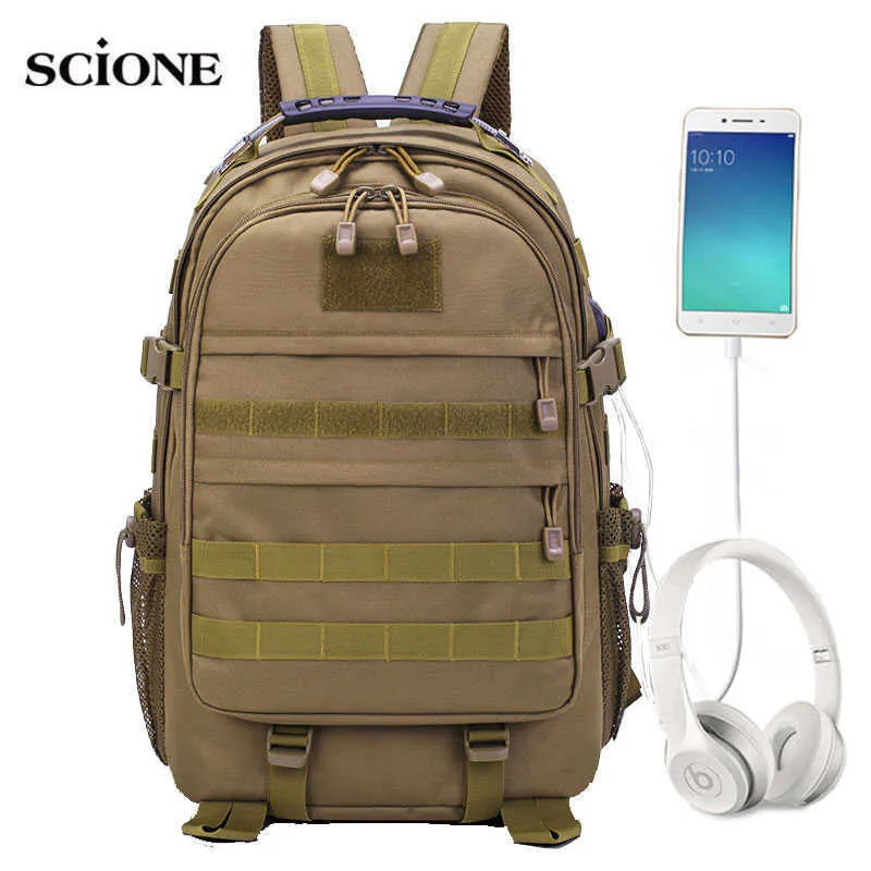 40L USB Molle Military Bags Camping Backpack Travel Bag Sports Backpacks Tactical Nylon Hiking Trekking Mochila Army Bag XA603WA Q0721