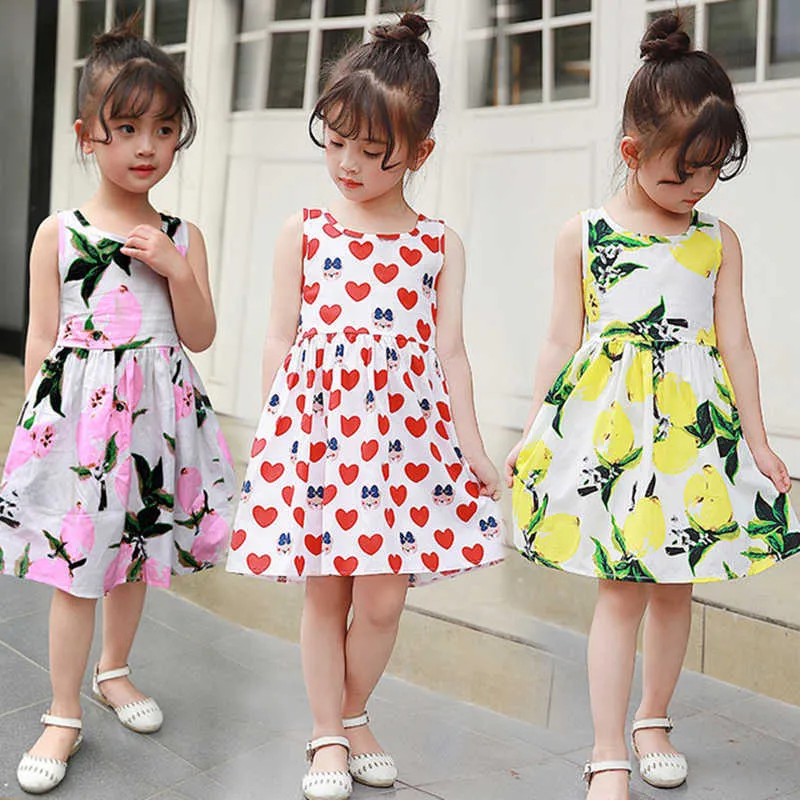 Neue Marke Kinder Kleid Sommer Ärmelloses Sommerkleid Zitronenmuster Baby Mädchen Kleider Mode Kinder Kleidung Weihnachtsgeschenke Q0716