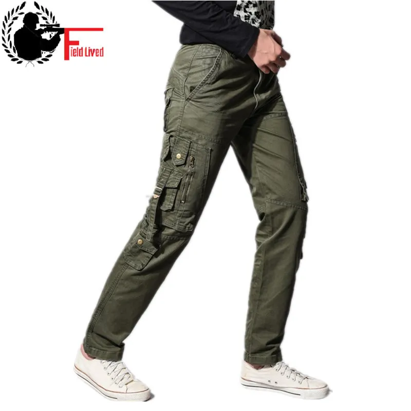 Militar estilo estilo exército estilo calças homens lado fecho de zíper cargas trouser marca marca multi-bolso masculino jasgador tático 210518