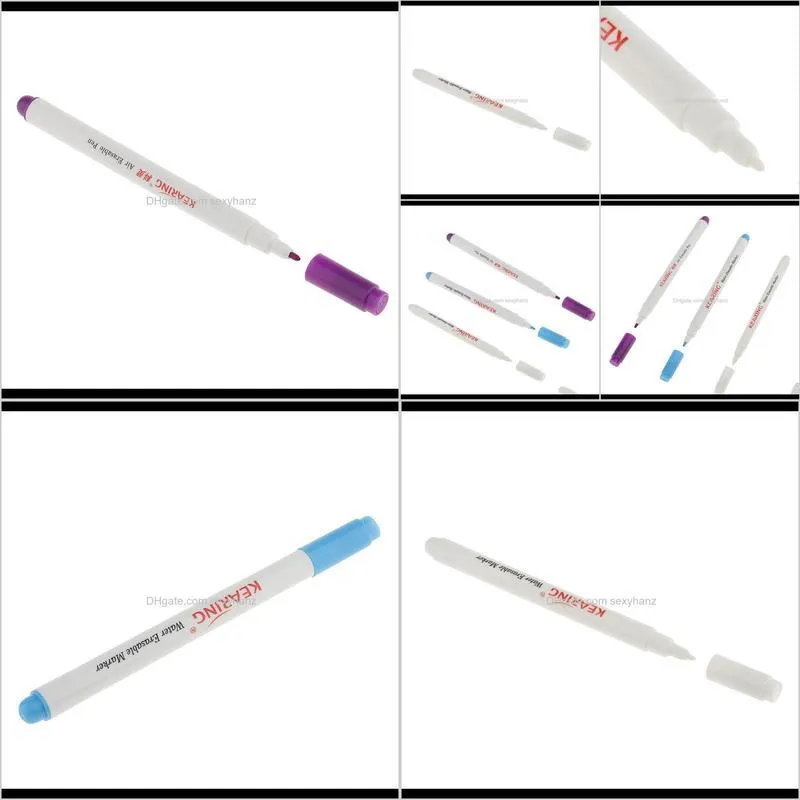 2pcs water soluble pens ( blue white) + 1pcs air erasable pen purple