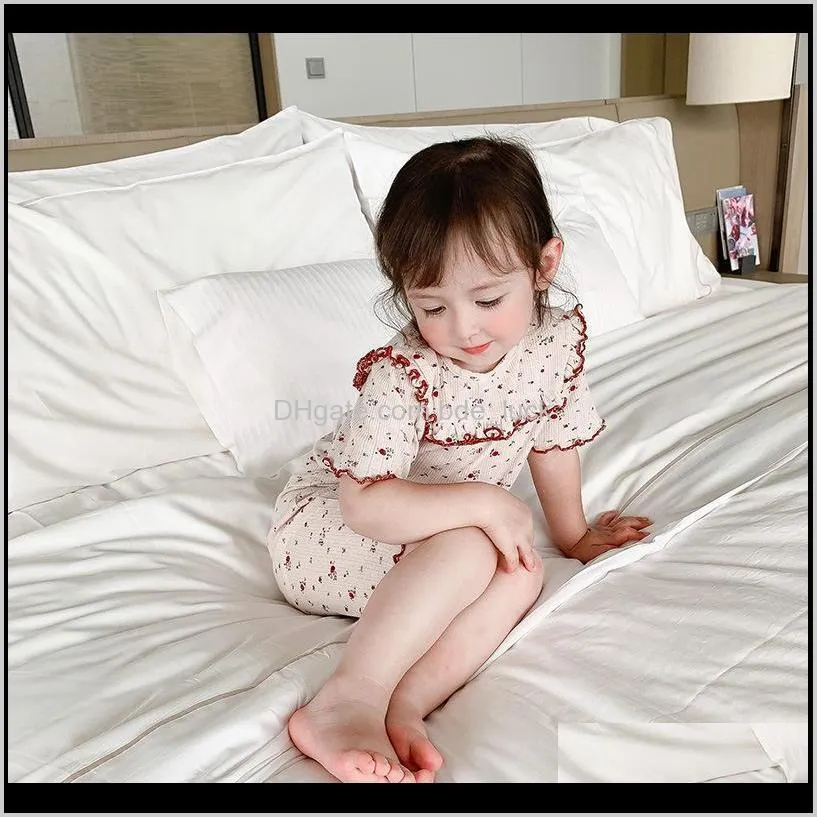Little Girl Pajamas 1-6Y Fashion Cute Floral Printed Knitting Toddler Sleepwear Set 2020 New Summer Kids Pajamas Suits