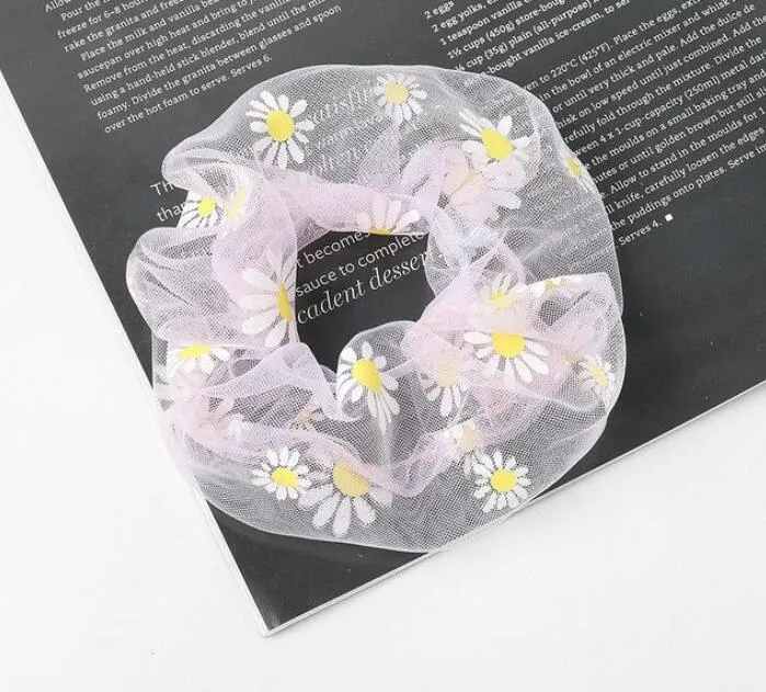 Nieuwe Vrouwen Elastische Kawaii Mesh haarbanden Tie Gum Meisjes Print Floral Lace Scrunchie Paardenstaart Transparante Tule Haaraccessoires Epacket