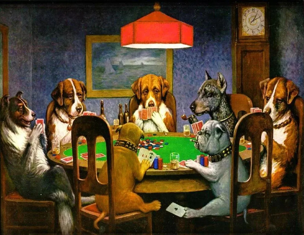 Moderno cartone animato animale dipinti ad olio su tela cani fatti a mano che giocano a poker un amico nel bisogno di c.m.coolidy wall art immagini per soggiorno ufficio decorazione della casa