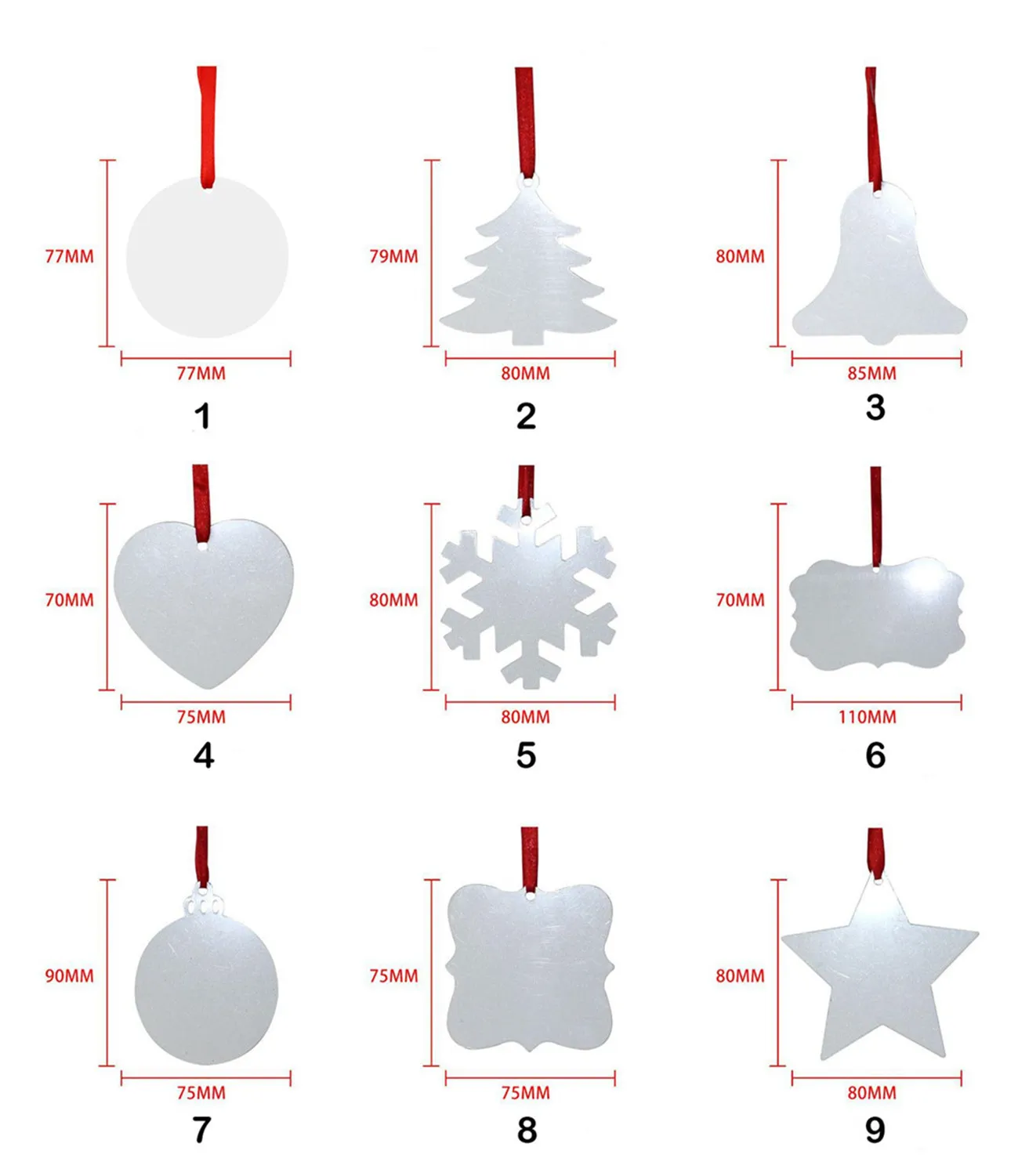 Sublimation Blanks Christmas Ornament Double-Sided Xmas Tree Pendant Multi Shape Aluminum Plate Metal Hanging Tag Holidays Decoration Craft