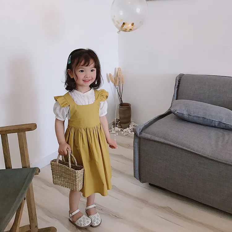 Summer cute girls fashion Lace sleeve backless long dress baby girl cotton casual sleeveless dresses 210508
