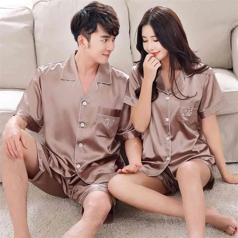 Costume de pyjama de luxe Couple Pyjama Ensembles Soie Satin Pijamas Doux Vêtements De Nuit Accueil Costume Pyjama Pour Amant Homme Femme Amoureux Vêtements 210901