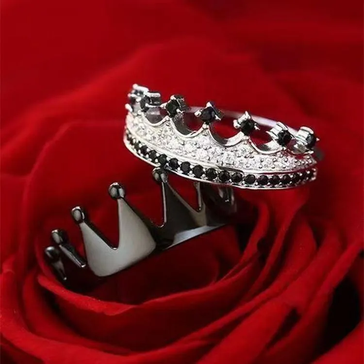 Wedding Rings Crown Couple Men Women's Fashion Black Silver Color Engagement Ring Bridal Jewelry Set Lover's Gifts