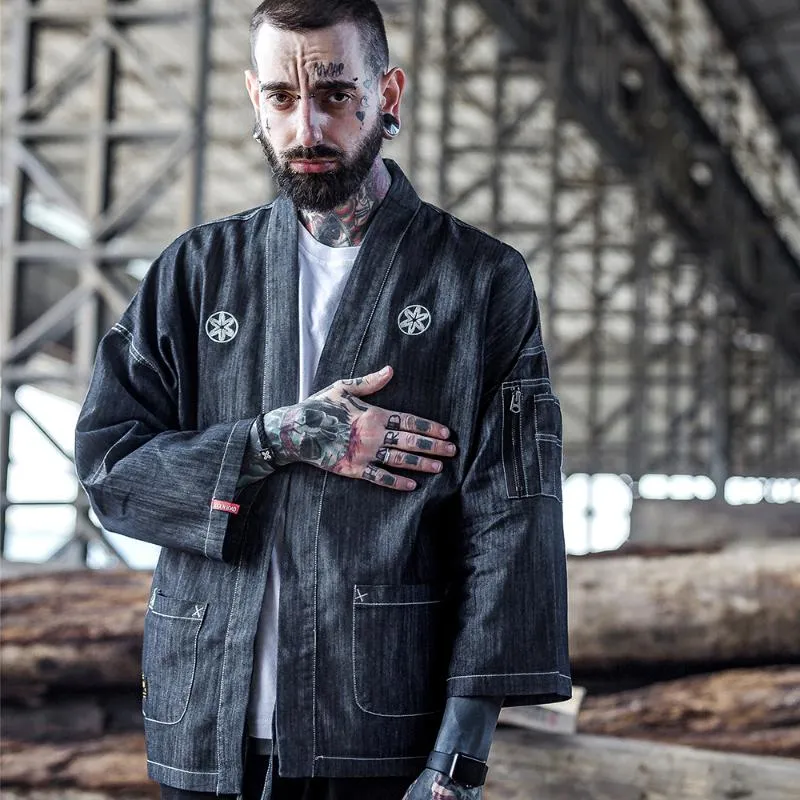 Men's denim kimono best sale jacket