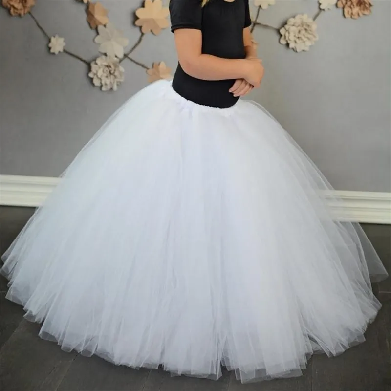 Baby Girls White Long Tutu Skirt Kids Ballet Dance Pettiskirts Underskirt Tutus Barn Julfödelsedagsfest Kostymkjolar 210331