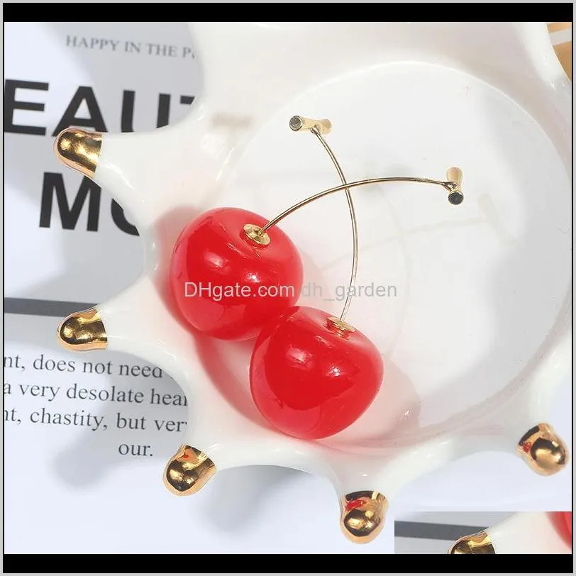 new fashion red cherry gold drop earring sweet fruit long crystal earrings for women lady gift jewelry tassel dangle accessories