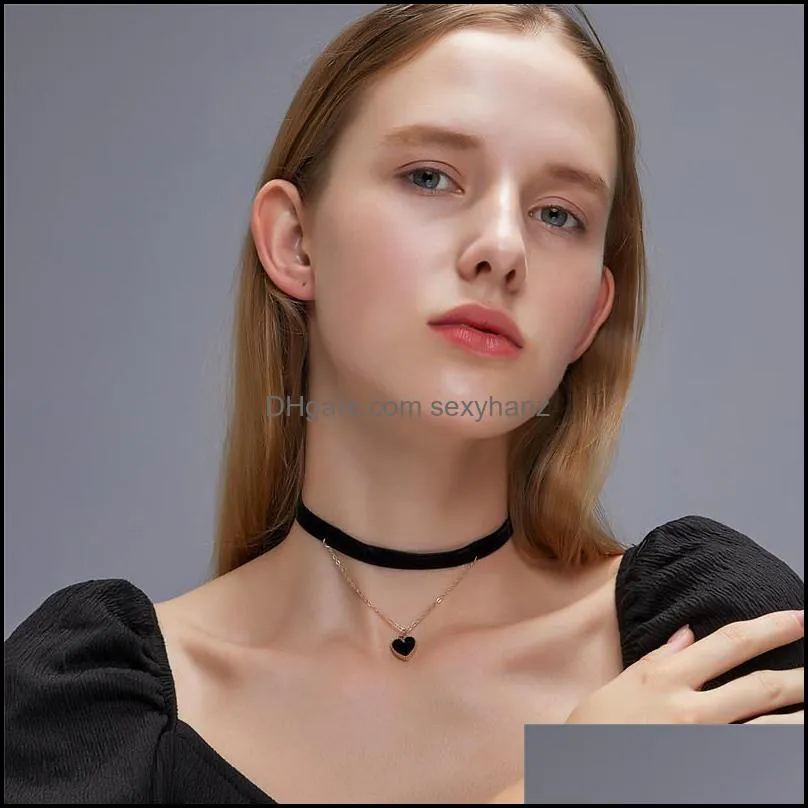 Women Double Layer Heart Pendant Necklaces Flannelette Alloy Dress Clavicle Chain Chokers European Valentine`s Day Gift Love Necklace Jewelry