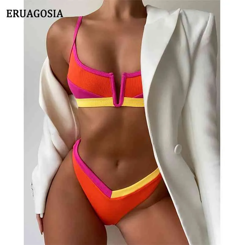 Sexy Bikini Swimwear Women Swimsuit High Cut Thong V Shape Bra Set Push Up Summer Bathing Suit Female Beach Wear 210621