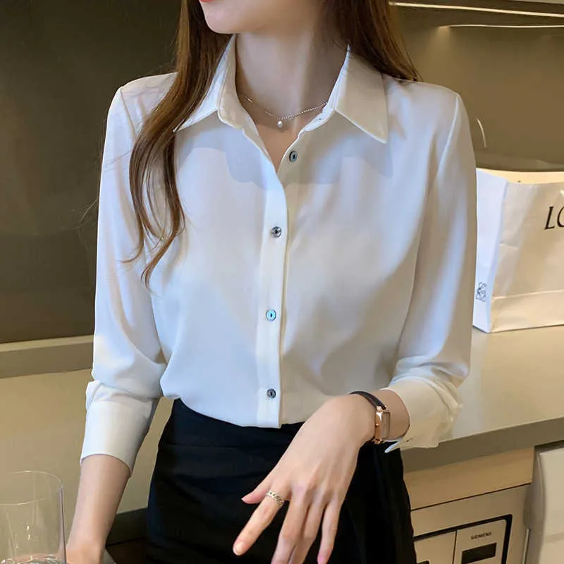 Korean Silk Women Shirts Long Sleeve Casual White Shirt Woman Satin Blouses Top Plus Size Blusas Mujer De Moda 210531