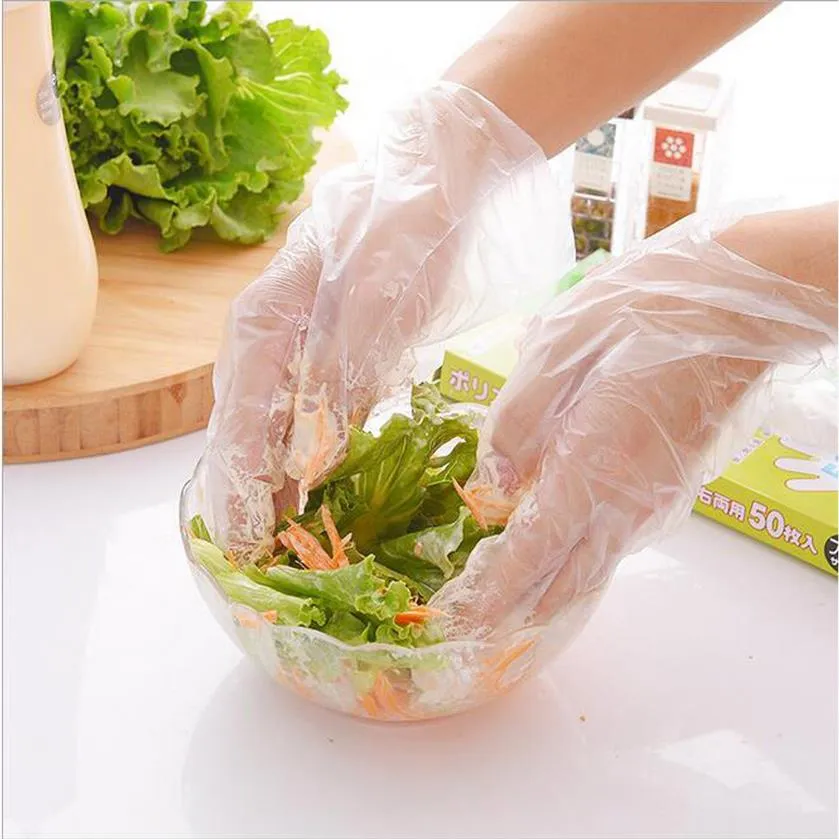 100 pçs / saco plástico luvas descartáveis ​​alimento luvas para cozinha cozinhar limpeza alimento manuseio de cozinha acessórios de cozinha látex 249Z