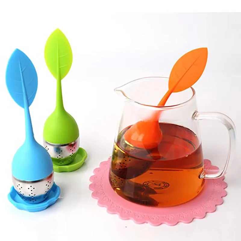 silicone tea Strainers Leaf Silicone Infuser with Food Grade make tea bag filter creative Stainless Steel Tea Strainers DH2089