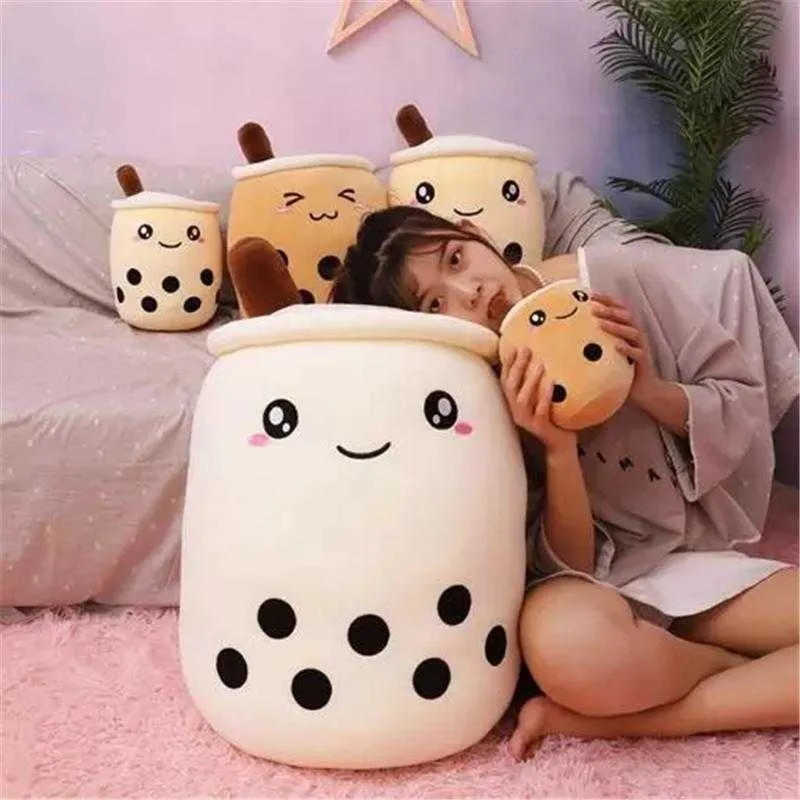 Cute Fruit Drink Plush Stuffed Soft Pink Strawberry Milk Tea Plush Boba Tea Cup Toy Bubble Tea Pillow Cushion Kids Gift