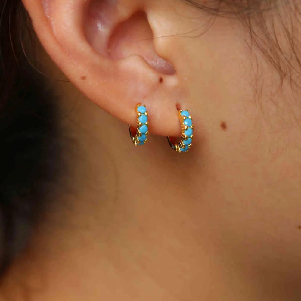 Boucle d'oreille Mini turquoises Vermeil 10mm, argent sterling 925, multi-piercing rempli d'or, pierre bleue, petit cerceau