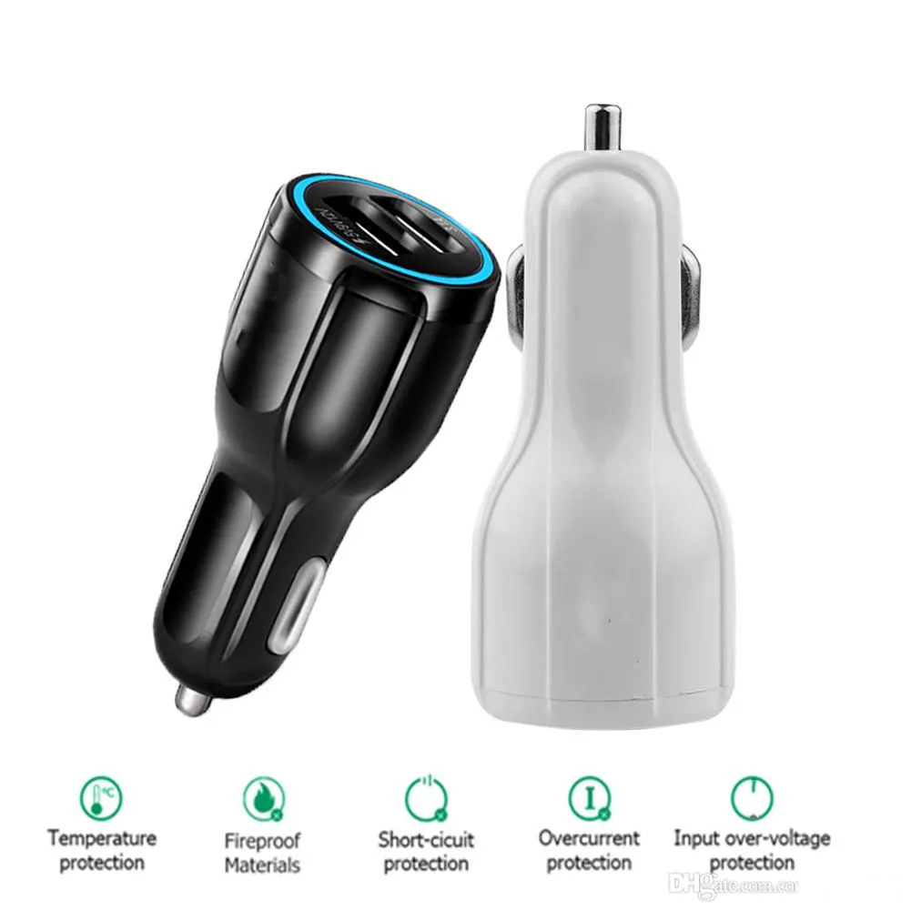 Fashion QC 3.0 Car Charger 5V 3.1A Quick Charge Adapter For Iphone Samsung S10 S9 NOTE 9 Tablet Dual USB Phone Fast Car Chargers