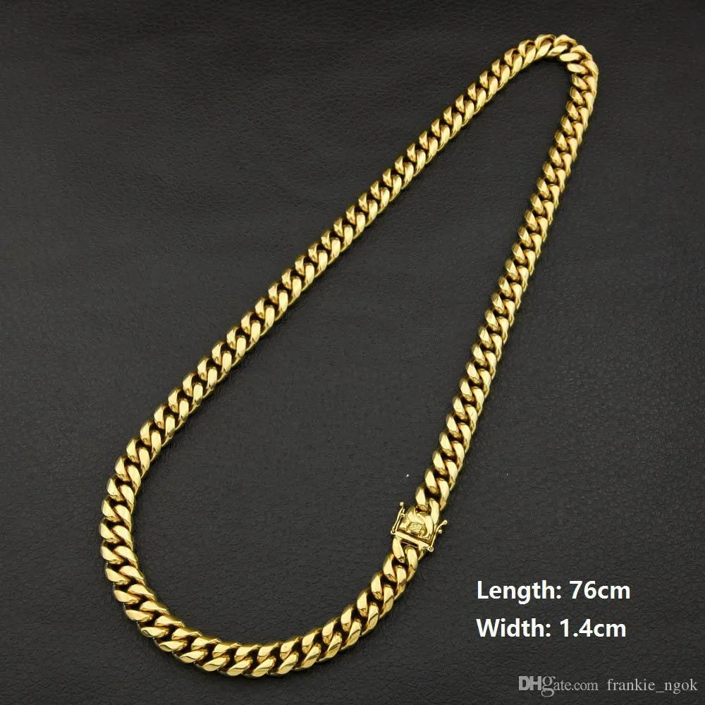 Titanium Steel Jewelry Sets 24K Gold Filled Plated High Polished Cuban Link Necklace & Bracelets For Mens Hip Hop Curb Chain 8mm/10mm/14mm