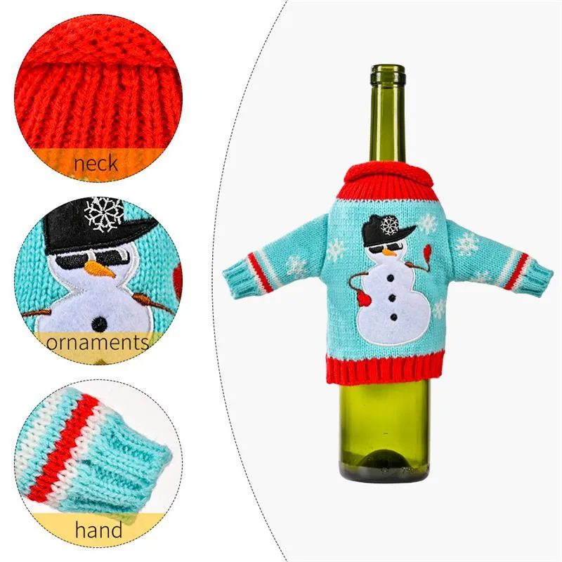 Christmas Wine Bottle Cover Knitted Clothes Snowman Bell Pattern Xmas Party Bottles Bag Kitchen Decorations