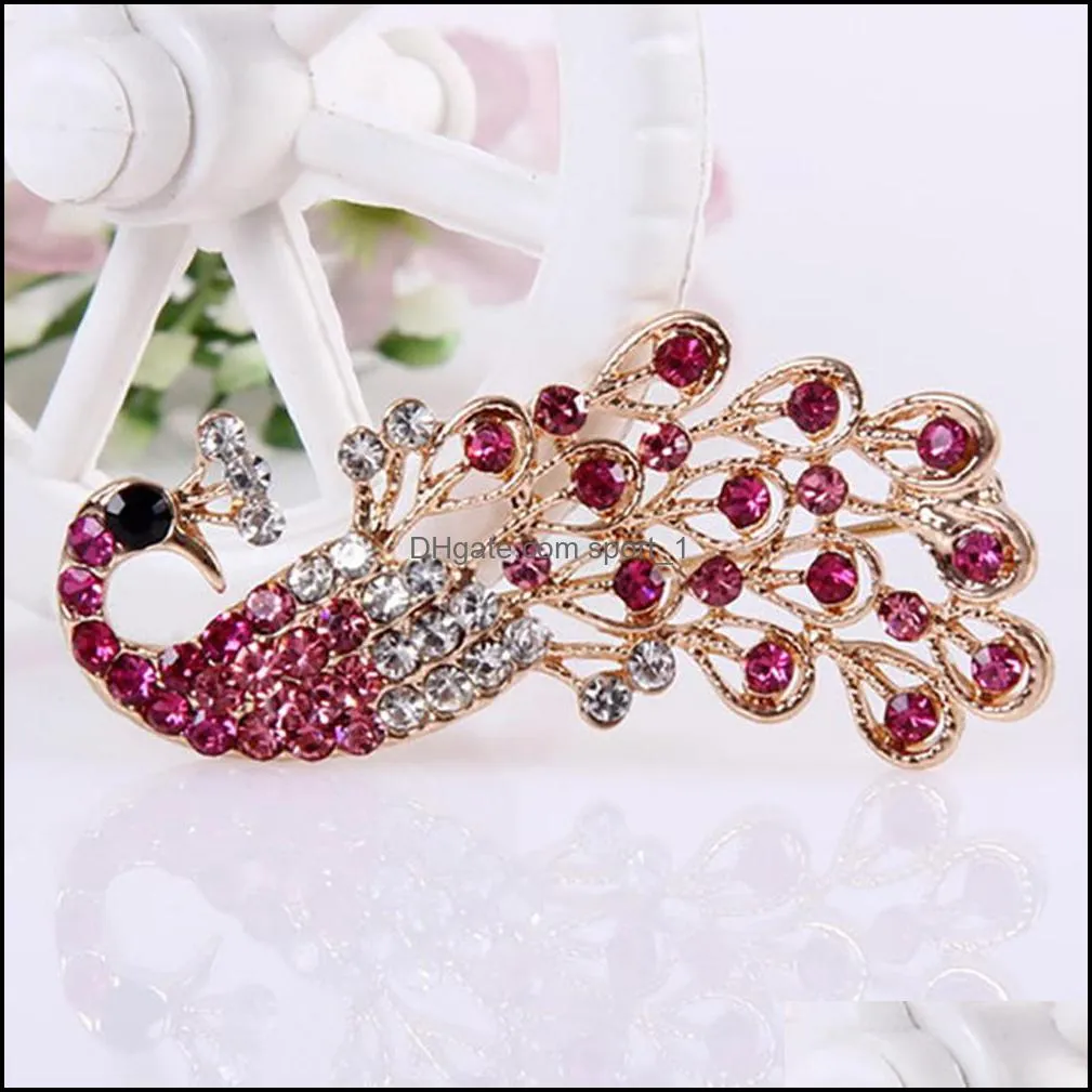 Fashion Women Shiny Full Rhinestone Hollow Peacock Brooch Pin Wedding Jewelry