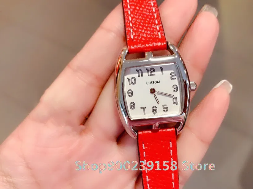 Reloj de cuarzo con esfera de n mero romano a la moda reloj de pulsera de cuero genuino tipo barril con estilo Heure reloj con logotipo de marca