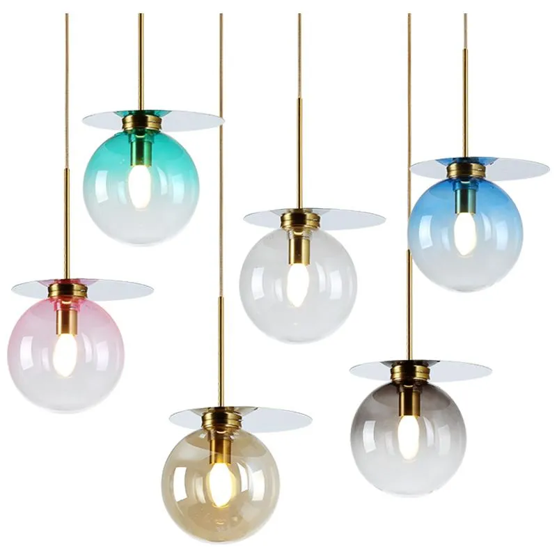 Lâmpadas pendentes de lâmpada de vidro multicolorida moderna lustre de lustre criativo Lâmpada de teto de jantar LED Suspensão PA0362