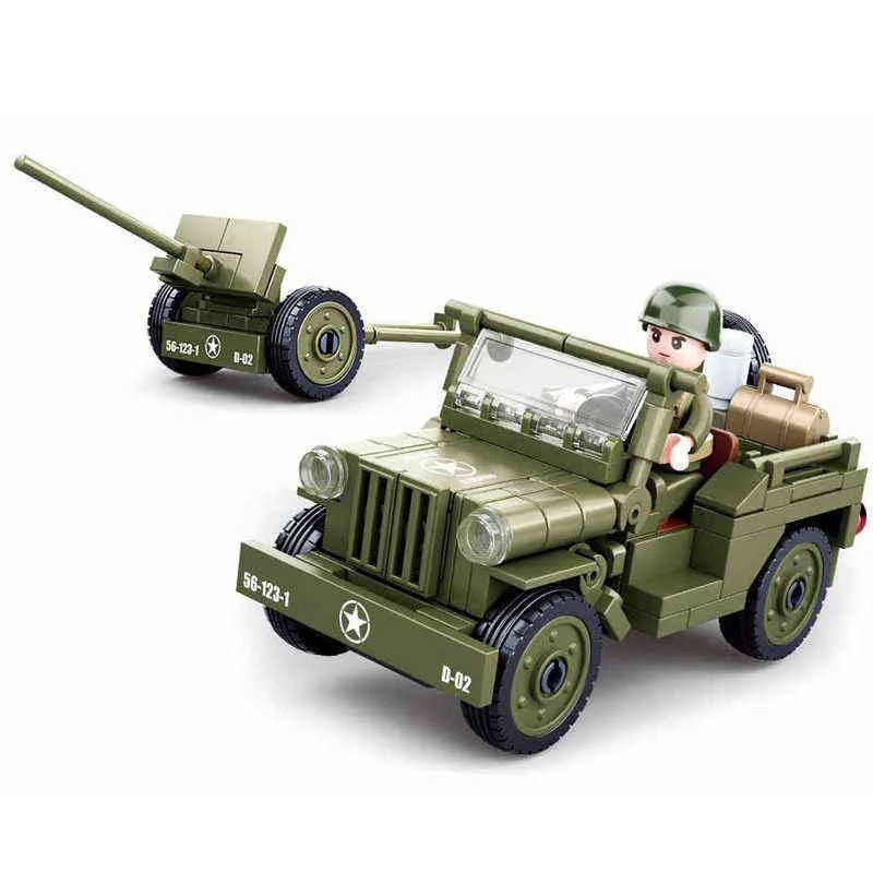 Sluban Wereldoorlog II Normandië Landing US Willys Jeeped Bouwstenen WW2 Militaire Leger Auto Bricks Classic Model Kinderen Speelgoed Jongens G220214