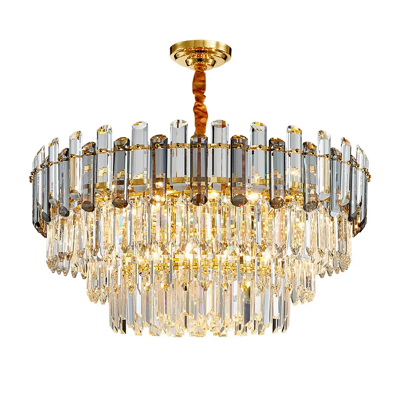 Creative Led Chandelier For Live Room 2021 Luxury Crystal Lamp Rectangle Hanging Light Fixture Smoky Gray Cristal Kitchen Lustre