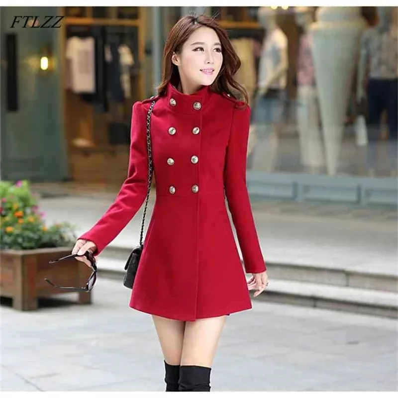 Winter Woman Wool Coat Jacket Plus Size Women Vintage Double Breasted Slim Woolen Long Jackor Kvinnakläder Outwear 210430