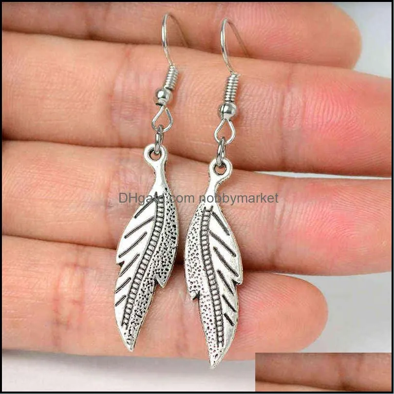 Vintage Leaf Dangle Earring Zinc Alloy Women Flower Drop s Tibetan Silver Color Stud for Kje076