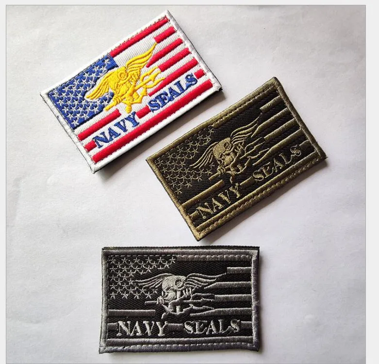 Patch de broderie 3D drapeau américain, Patch de la marine américaine, emblème appliqué, Badges de sceaux, patchs brodés à boucle à crochet