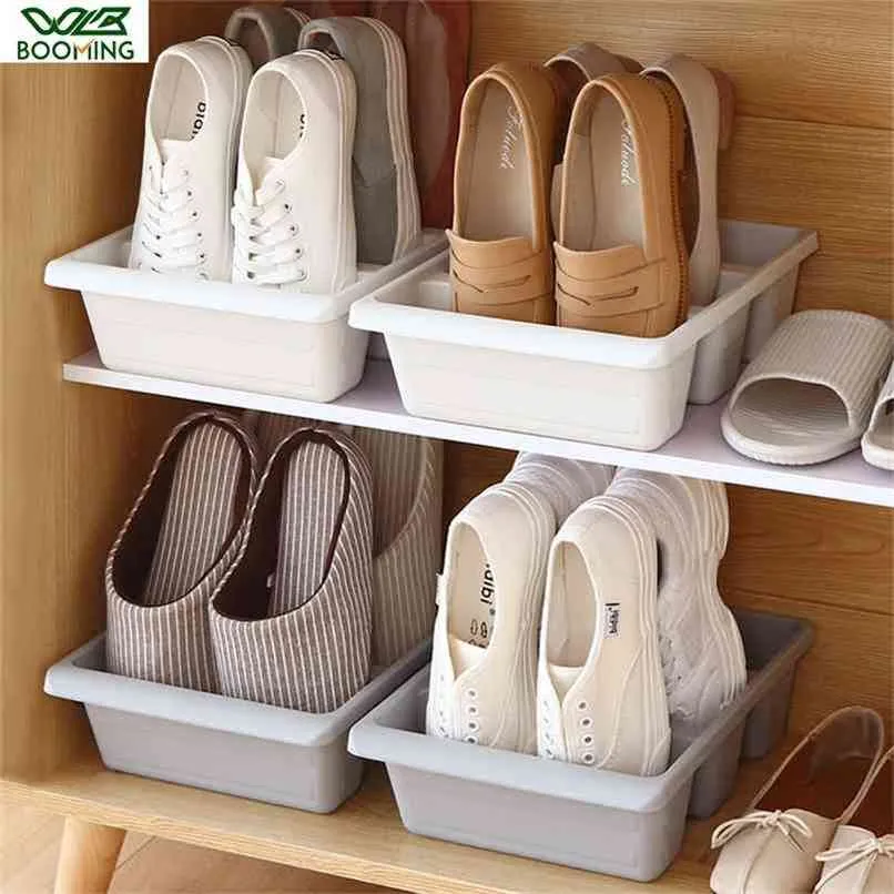 WBBOOMING Home Three Shoes Racks Plastic Japanese Shoe Storage Box Space Saver Organizer Cupboard Cabinets Creative Container 2109332O