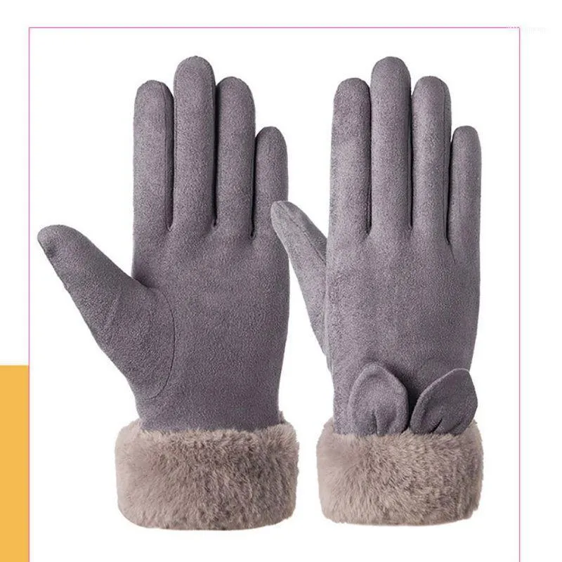 Touch Screen Elegant Women Gloves Thick Wool Cold Resistant Handwear Outdoor Riding For Winter1