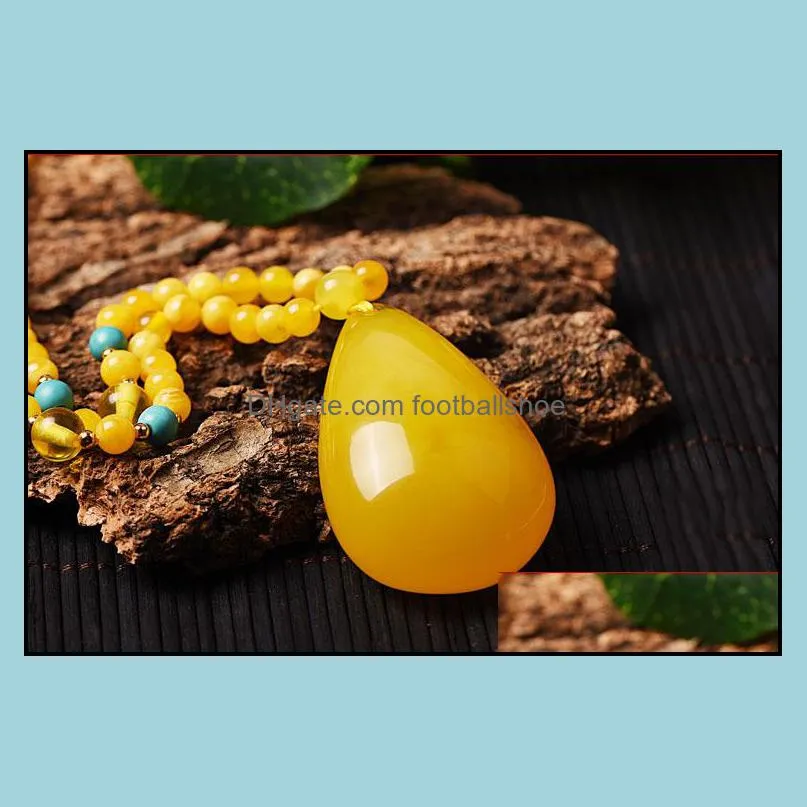 Chicken Butter Yellow Beeswax with Drop Drop Pendant Amber Men`s and Women`s Sweater Chain Charms