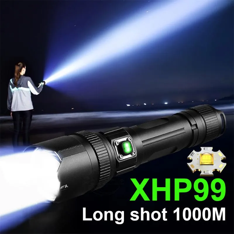 Lanternas Tochas XHP99 LED 18650 Tatical Tocha Poderosa Luz Flash Recarregável Caça Lâmpada Portátil Brilhante