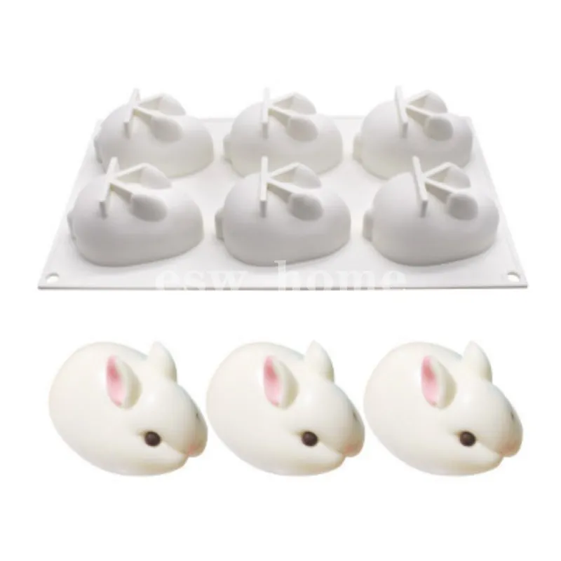 Kuchenwerkzeuge 6 Loch 3D Kaninchen Form Silikonformen Hase Mold Backen Dekorieren Werkzeug Schokolade Mousse Make Dessert Seifenform