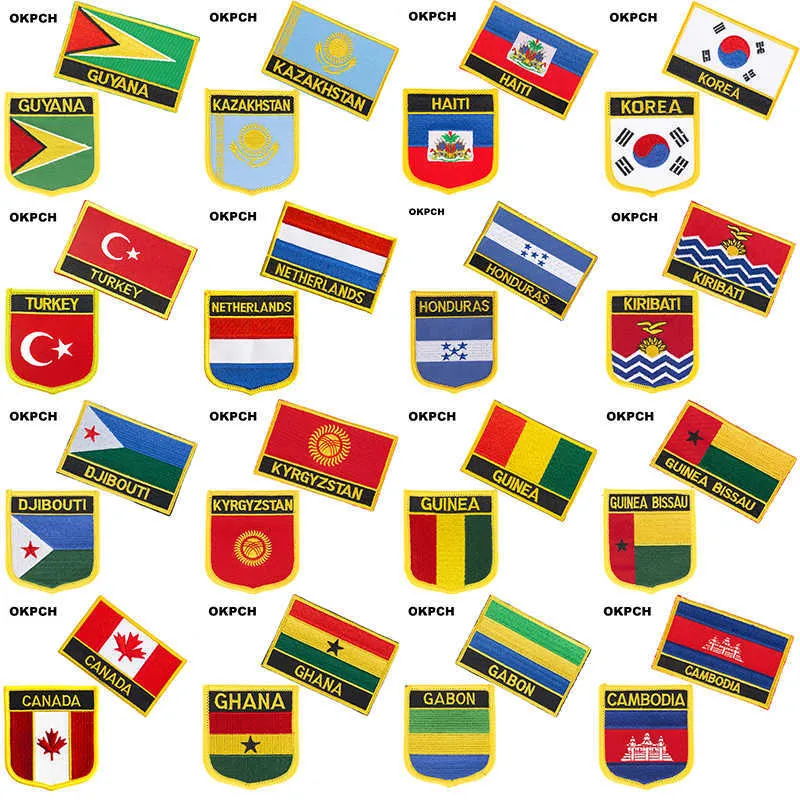 Гайана Казахстан Гаити Южная Корея Национальный флаг Вышитый железо на патчах для одежды Металлические значки DIY пилы на пятнах