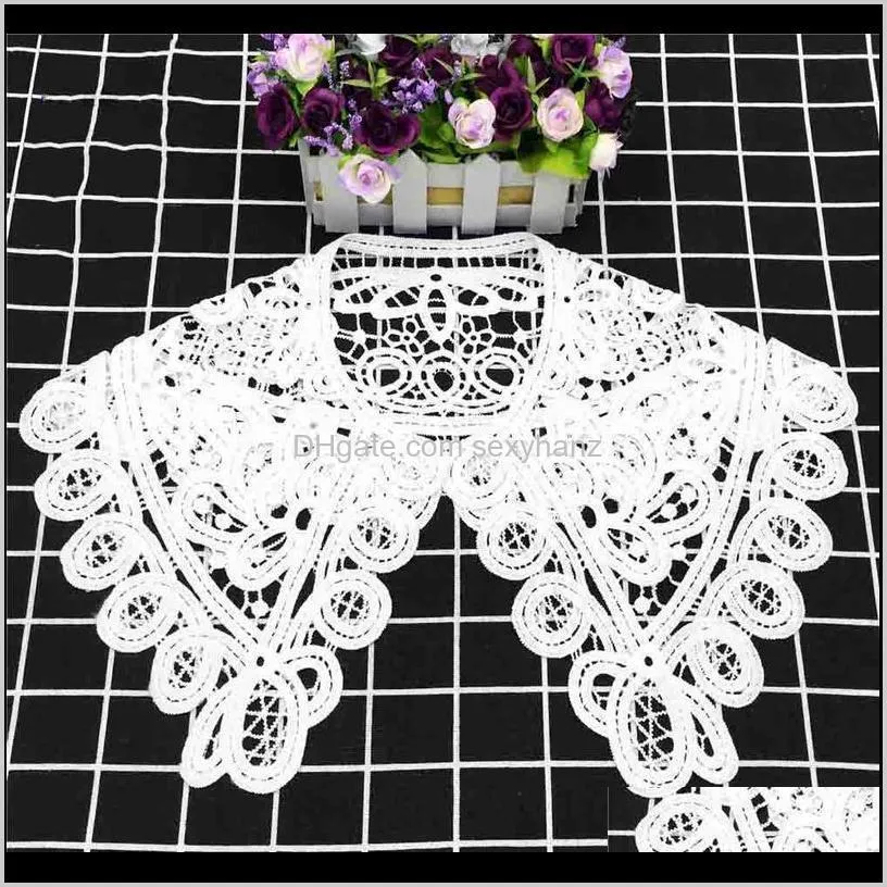 white milk silk big collar flower korean women`s hollow lace detachable lapel shirt fake collar women clothes acc qyltyw