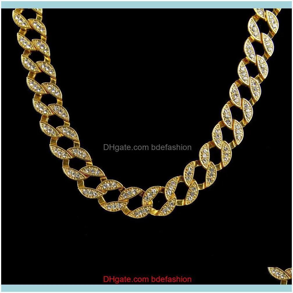 Hip Hop Bling Iced Out Simulated Diamond Cuban Link Chain Necklace Gold Silver Jewelry for Men