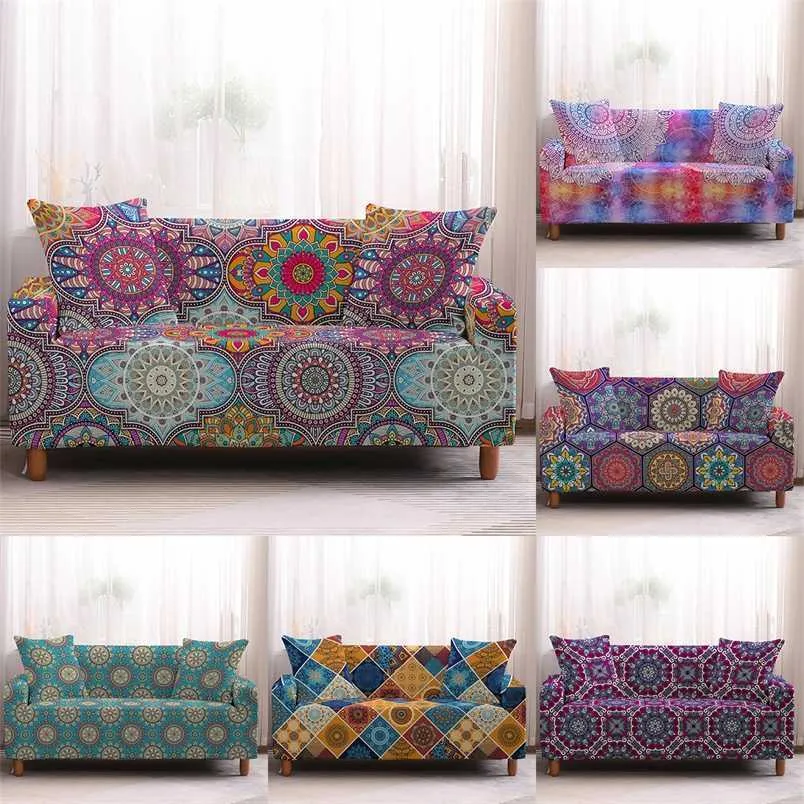 Böhmen Slipcovers soffa Täck mandala mönster täcker handduk vardagsrum möbler skyddande fåtölj soffor 211207