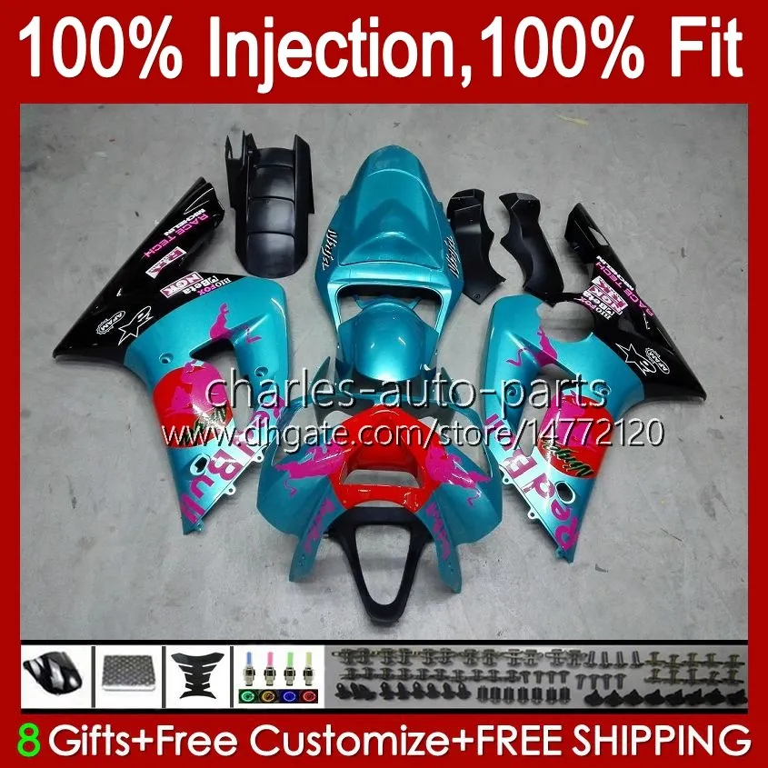 Injektionsformmissioner för Kawasaki Ninja ZX-6R ZX-636 ZX 6R 600 CC 6 R ZX636 03-04 karossning 8NO.49 Cyan Glossy ZX 636 600CC ZX6R 03 04 ZX600C ZX600 2003 2004 OEM Bodys