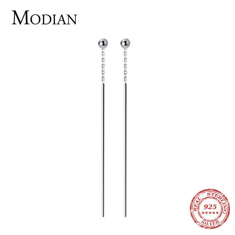 Minimalistische 100% 925 Sterling Silver Long Line Simple Beads Stud Oorbellen Mode Party Oren voor Dames Sieraden Accessoires 210707