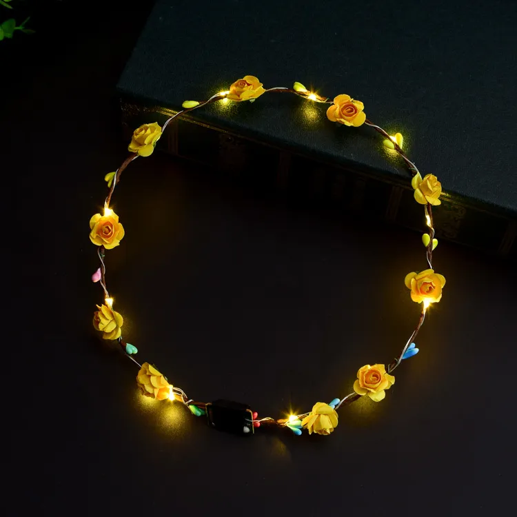 22 Style Miga LED Hairbands Strings Glow Kwiat Korona Opaski Light Party Rave Floral Włosy Garland Luminous Włęby