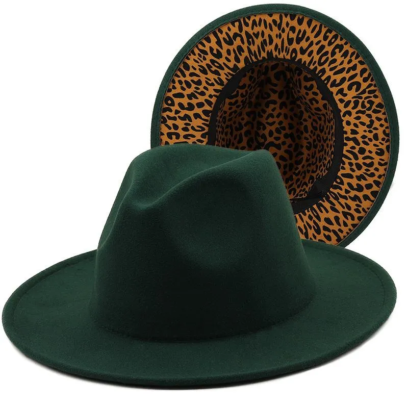 Szerokie brzegowe czapki proste lampart czerwony dół Fedora wełna poczuła kapelusz kobiet mężczyzn impreza trilby jazz patchwork Panama Cap280W