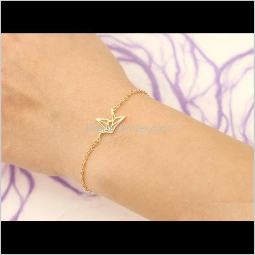 30pcs- b017 silver gold cute origami crane bracelets forest paper crane bracelet tiny animal lucky baby bird bracelet for women