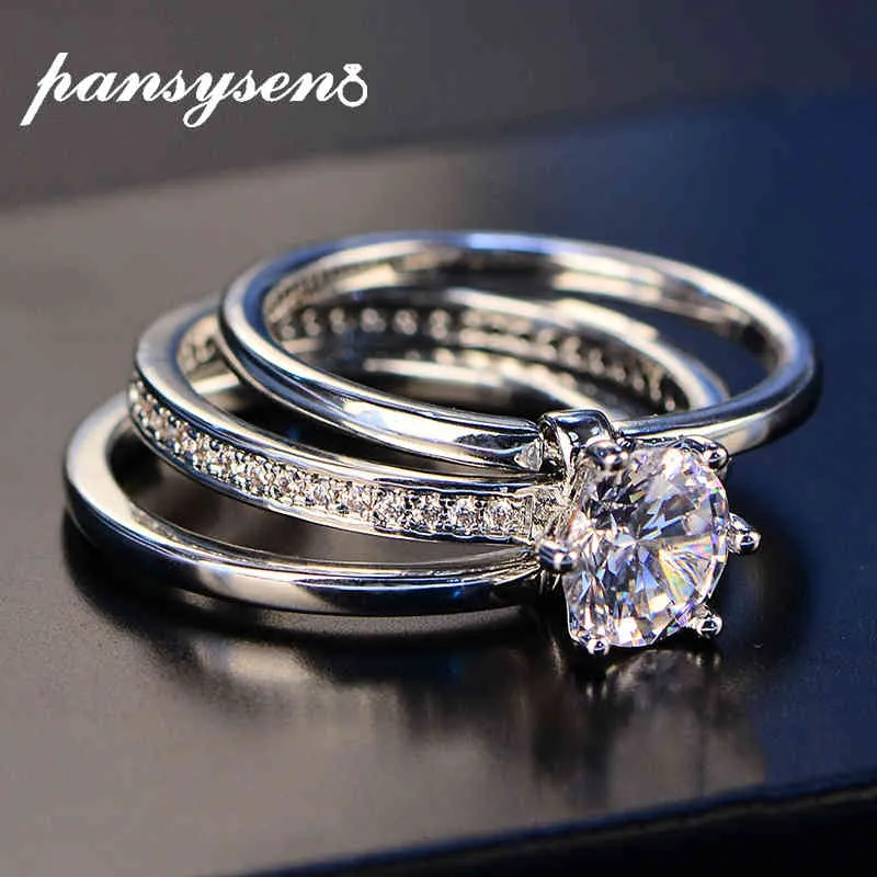 豪華な女性の白いブライダルの結婚指輪セットリアルスターリングシルバー925ジュエリーとジルコンの石の婚約指輪が女性のためのリング